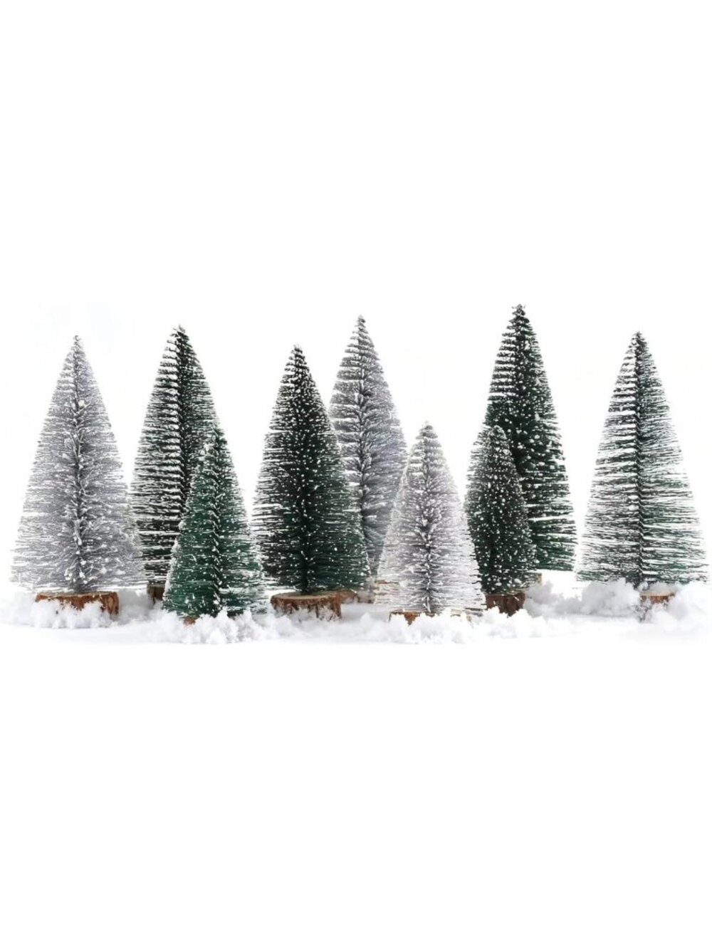 9Pcs Mini Christmas Trees Set - Artificial Bottle Brush Decor, 3 Sizes, Holiday
